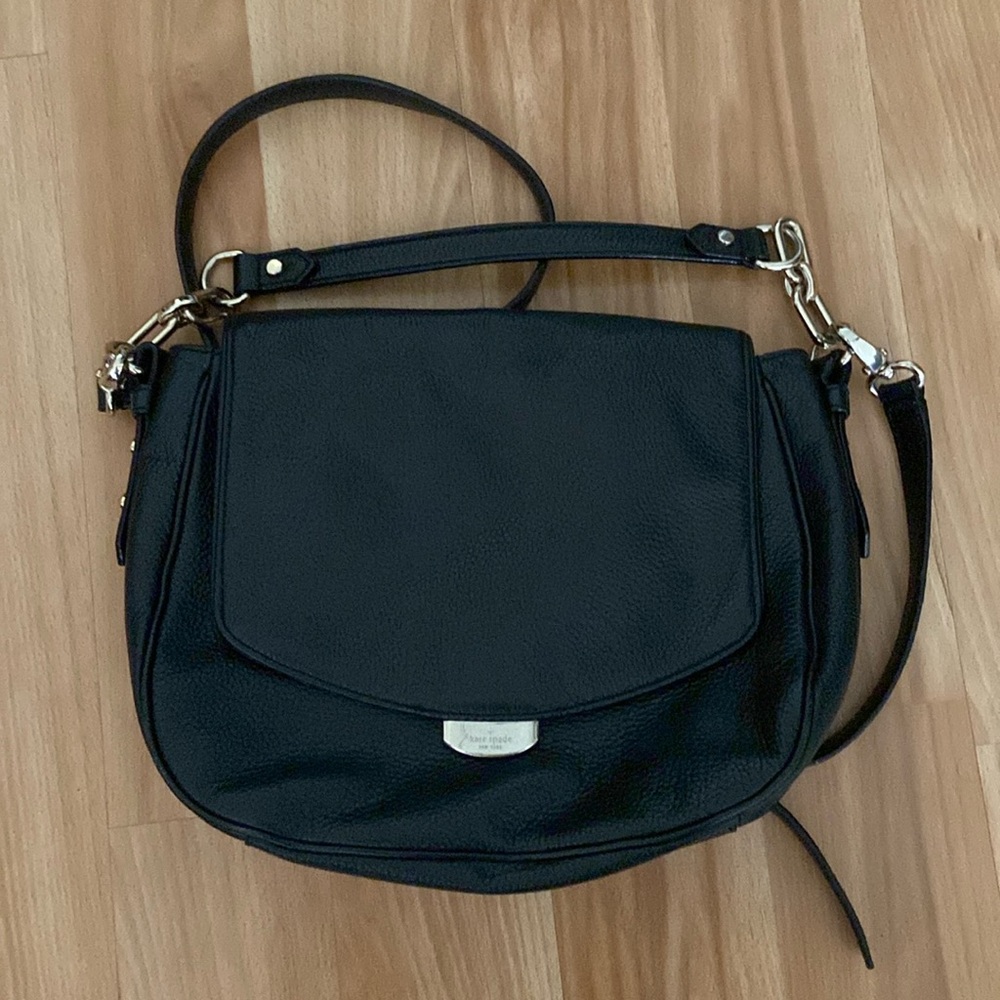 All black leather gold accent Kaye spade NY bag